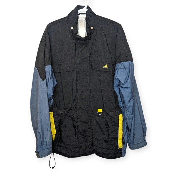 Vintage 90s 00s Embrodered Adidas  Logo Zip Up Jacket Black Blue Mens M - Picture 1 of 14